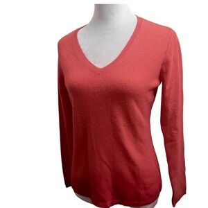 100% Cashmere - Ann Taylor V-Neck Long Sleeved Sweater | Coral-Orange | Size M